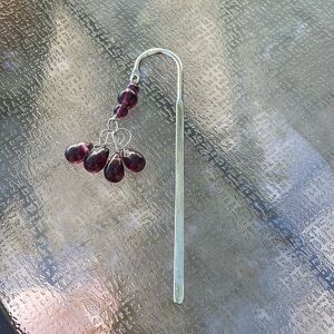 NIB metal bookmark w dangling purple beads.  shepherd’s hook w 7 amethyst beads